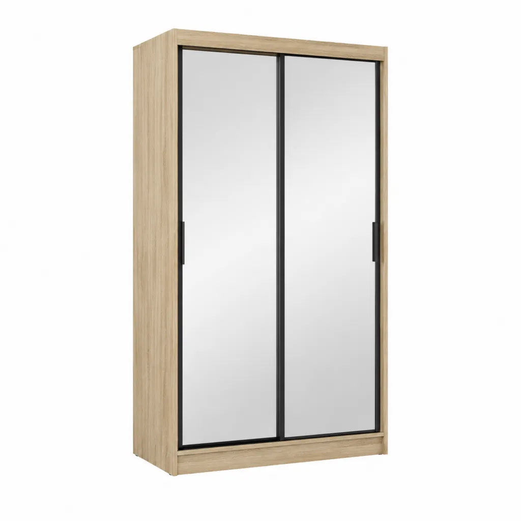 Kleiderschrank Schwebetürenschrank mit 2 Spiegeltüren 120 x 60 x 200 cm aus melaminharzbeschichteter Spanplatte rechteckig Sonoma-Eiche Schwarz