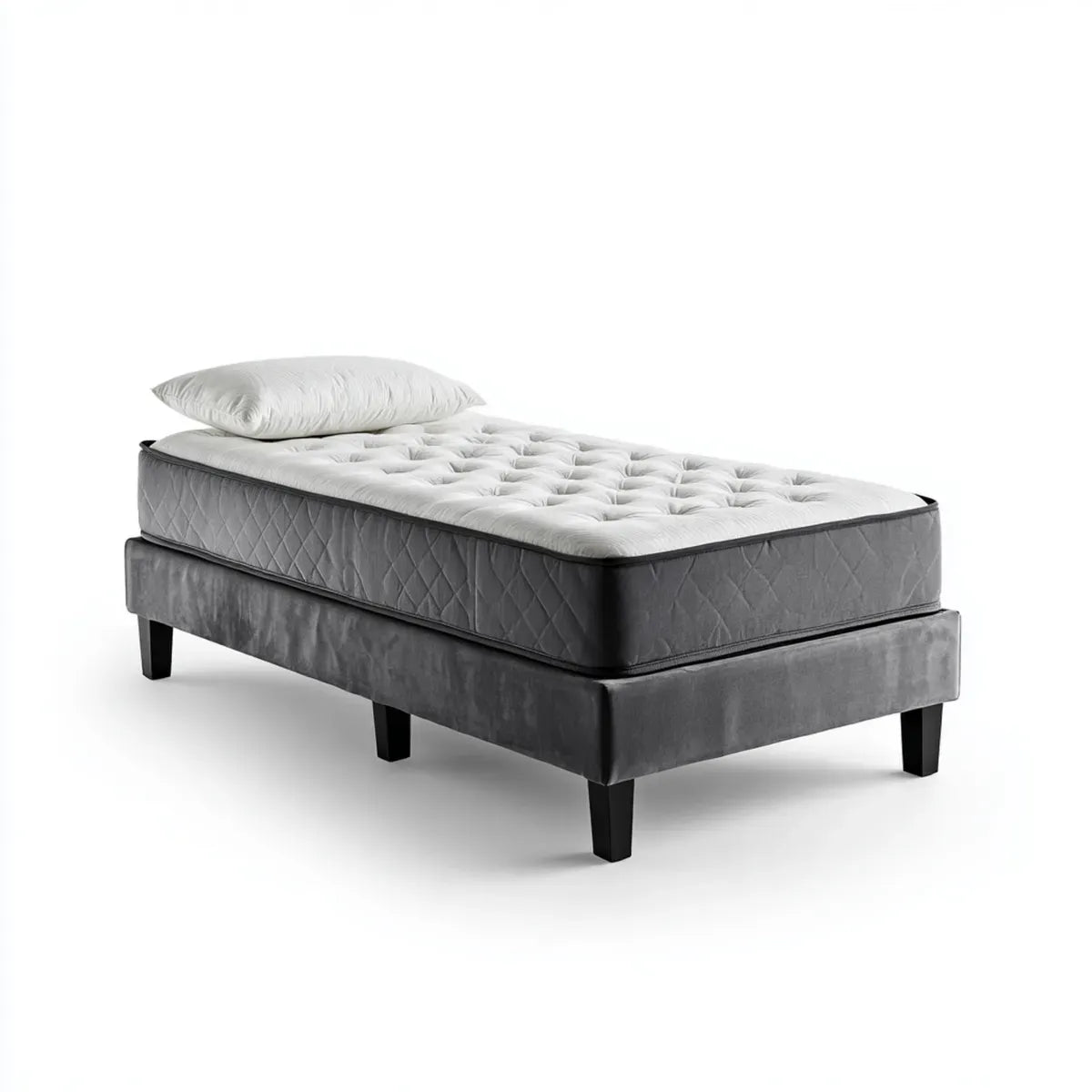 Boxspringbett Einzelbett Grau 90 x 200 cm mit Polyester-Samtbezug rechteckig
