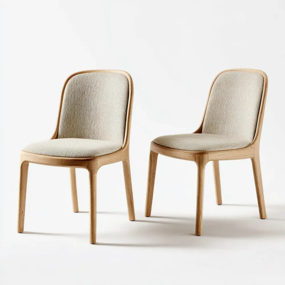 2er Set Esszimmerstühle Beige 50 x 57 x 83 cm Eichenholz Polyester mit abgerundeter Rückenlehne
