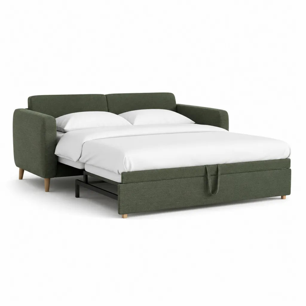 Schlafsofa 3-Sitzer mit Ausziehbett aus Polyester in Grün 228 x 95 x 88 cm Liegefläche 200 x 140 cm