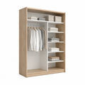 Offener Kleiderschrank mit Kleiderstange und 5 Einlegeböden 100 x 50 x 200 cm Spanplatte Eiche Natur Weiß