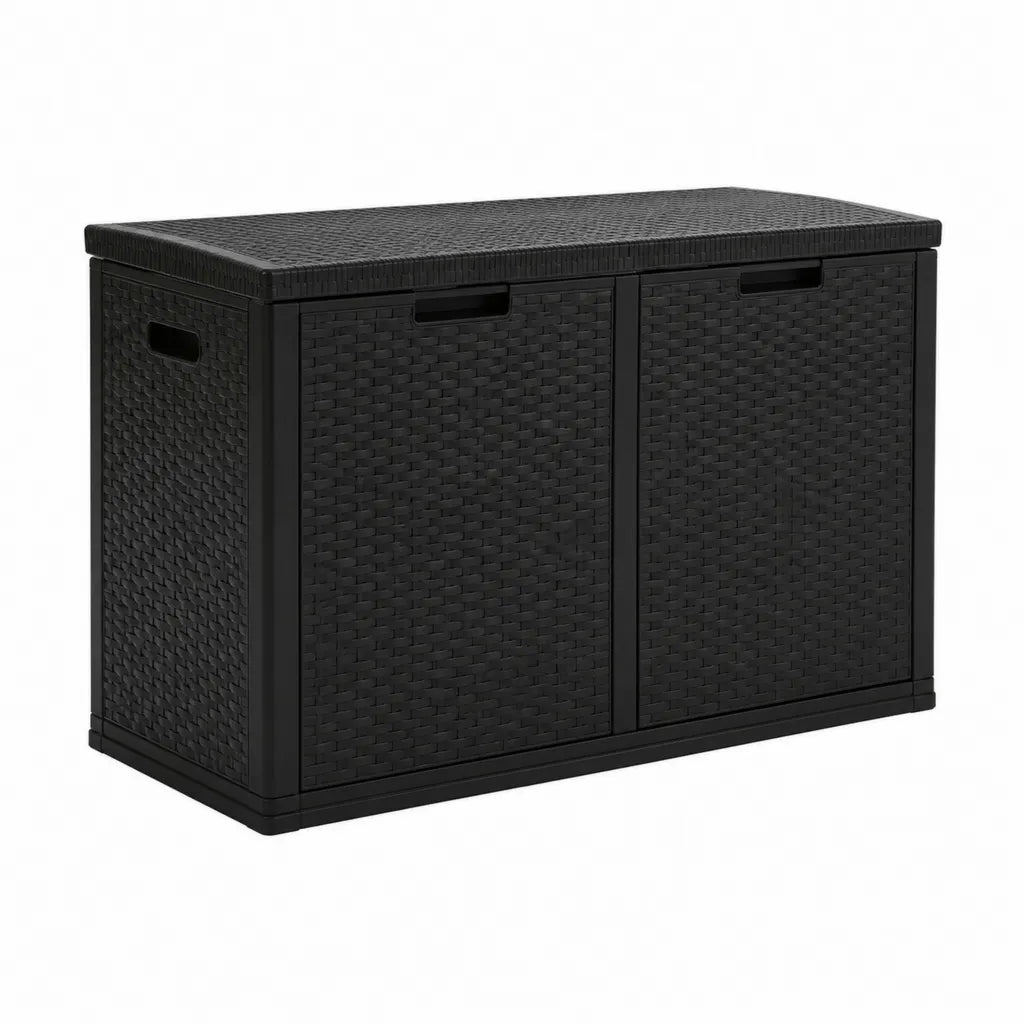 Garten-Aufbewahrungsbox aus Polypropylen rechteckig Schwarz 120 x 60 x 90 cm mit Deckel und Doppeltür