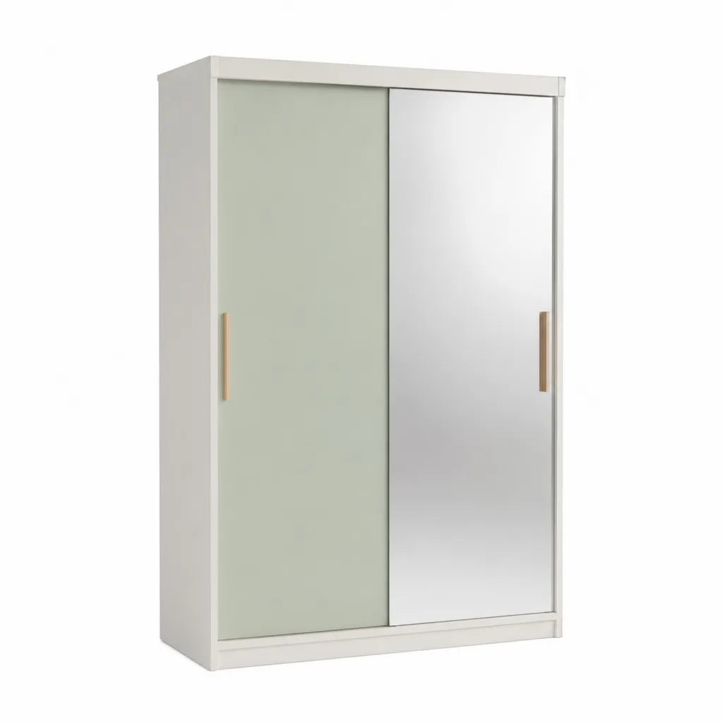 Kleiderschrank mit Spiegel 120 x 60 x 200 cm aus MDF und Spanplatte rechteckig Weiß Salbeigrün