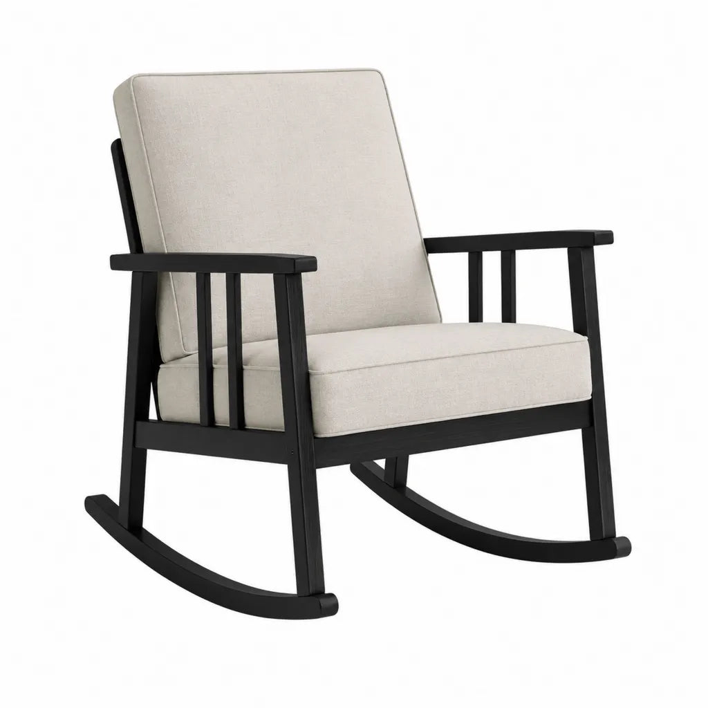 Schaukelstuhl mit Armlehnen 68 x 90 x 100 cm Massivholz Polyester Beige Schwarz