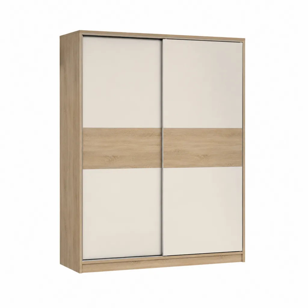 Schwebetürenschrank 120 x 60 x 200 cm Spanplatte Melamin Eiche Sonoma Creme rechteckig