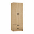 Rechteckiger Kleiderschrank mit 2 Türen und 2 Schubladen aus melaminbeschichteter Spanplatte in Eiche Natur 80 x 52 x 180 cm