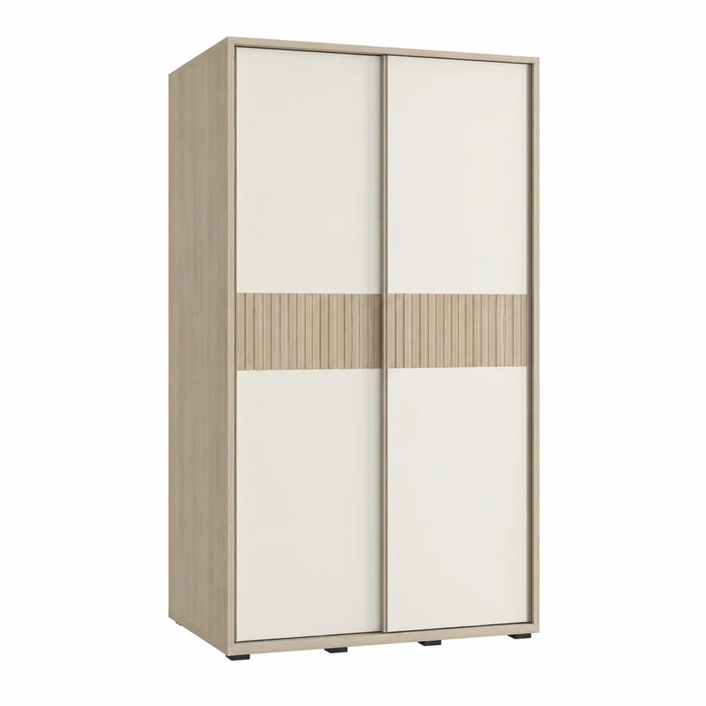 Schwebetürenschrank Kleiderschrank 120 x 60 x 200 cm Spanplatte Weiß Eichefarben Rechteckig