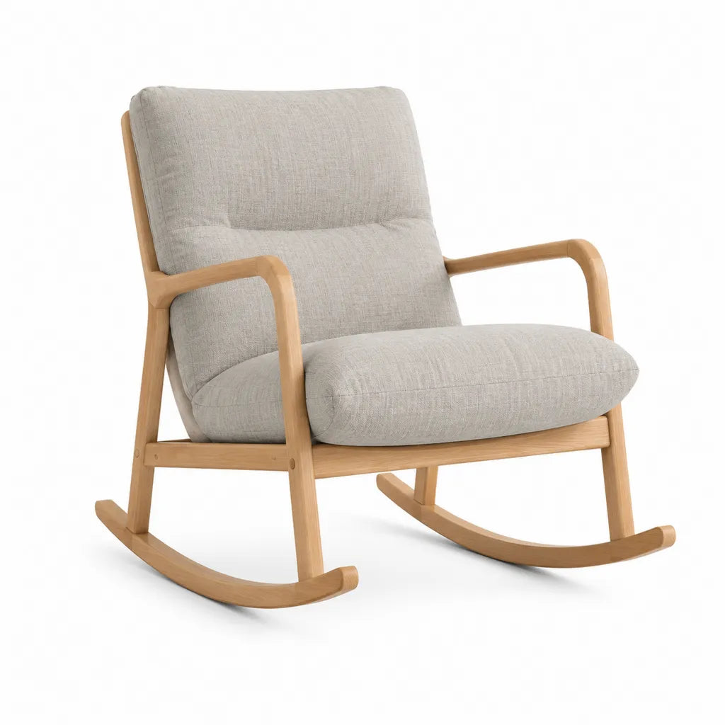 Schaukelstuhl mit Armlehnen 66 x 88 x 98 cm Massivholz Polyester Beige Natur