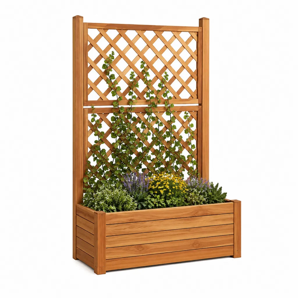 Pflanzkasten mit Rankgitter 80 x 40 x 180 cm aus massivem Tannenholz rechteckig braun