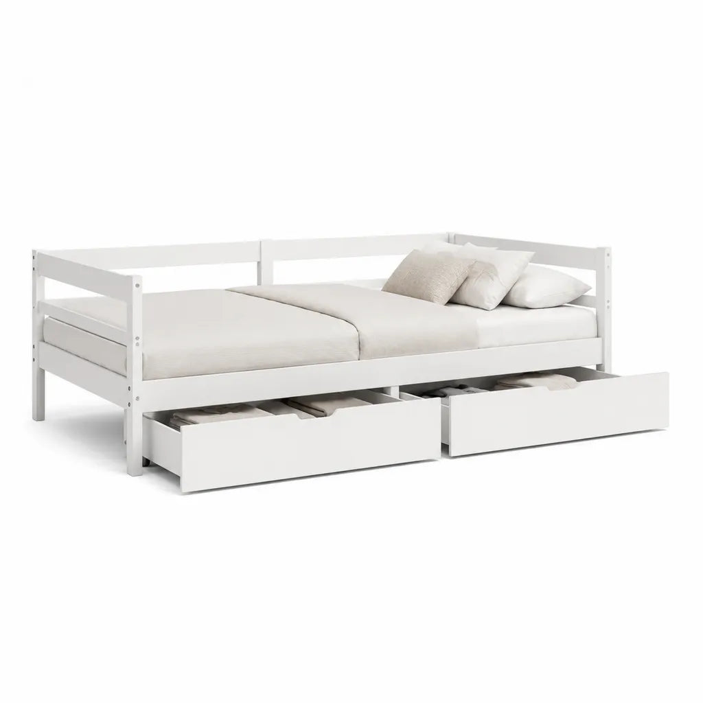 Tagesbett mit 2 Schubladen 90 x 200 cm aus massivem Kiefernholz rechteckig weiß