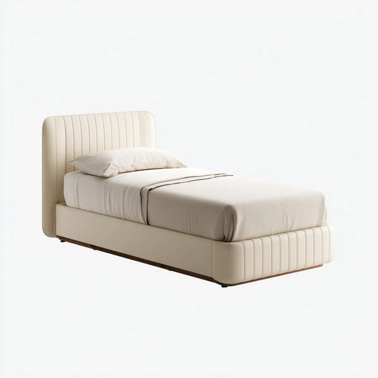 Polsterbett Einzelbett Cremeweiß 100 x 200 cm PU-Kunstleder Rechteckig