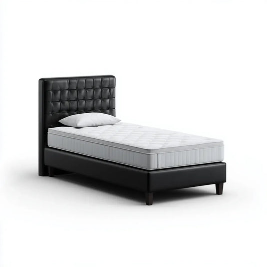 Polsterbett Einzelbett Schwarz 90 x 200 cm PU-Kunstleder Rechteckig
