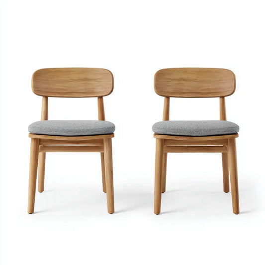 2er Set Esszimmerstühle Eiche Natur Grau mit gepolstertem Polyesterbezug 50 x 54 x 78 cm