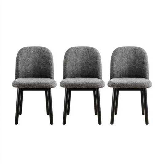 3er Set Esszimmerstühle Grau 45 x 53 x 82 cm Polyester mit schwarzem Stahlgestell