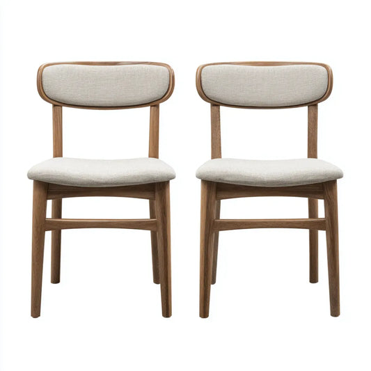 Esszimmerstühle 2er Set Beige Natur 48 x 53 x 78 cm Massives Eichenholz Polyester Rechteckig