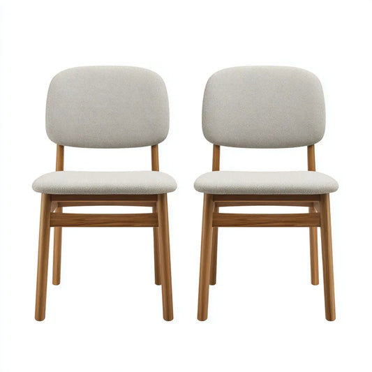 Esszimmerstühle 2er Set Beige 48 x 55 x 82 cm Massivholz Polyester abgerundete Rückenlehne