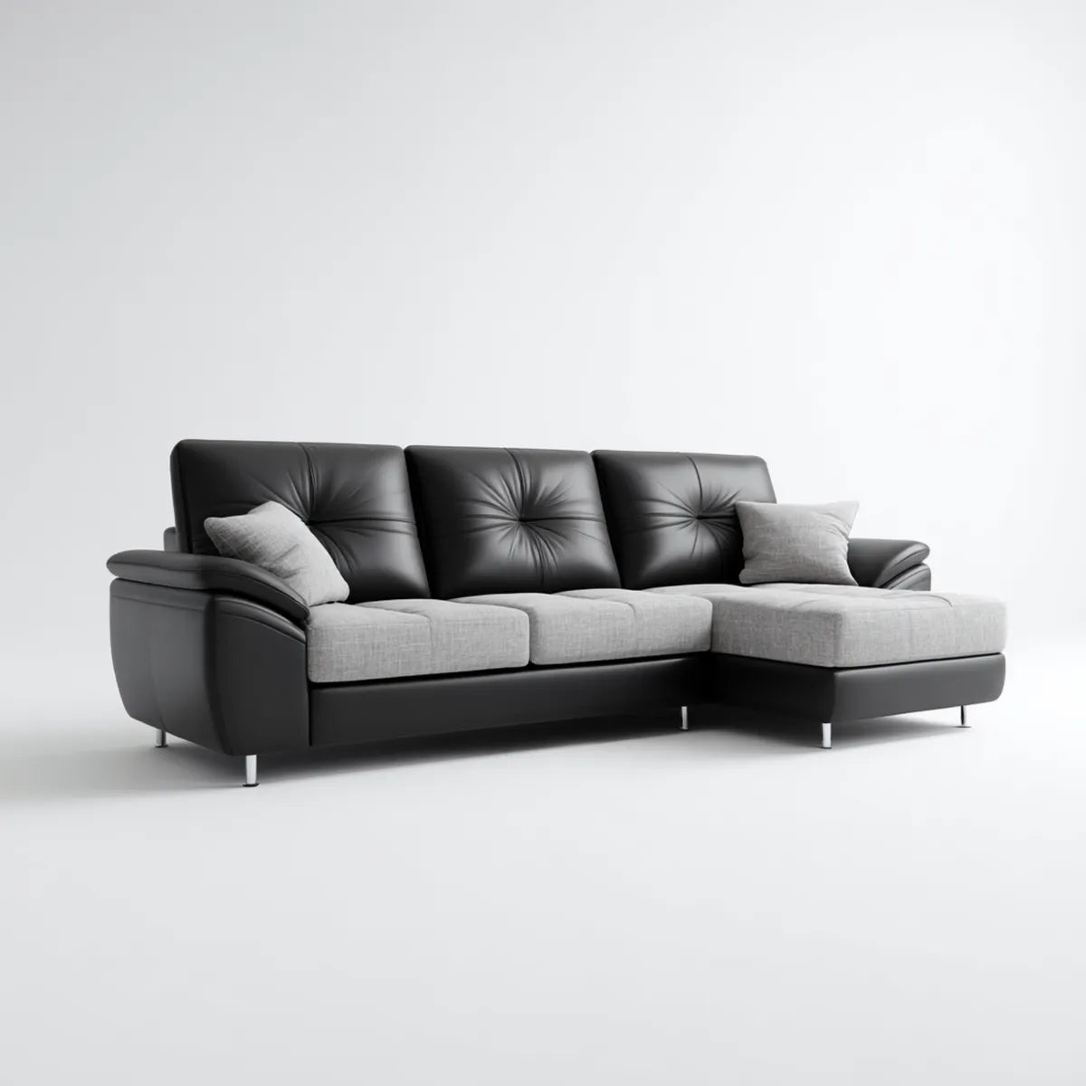 Ecksofa mit Recamiere rechts Schwarz Grau 270 x 170 x 88 cm PU-Kunstleder Polyester L-Form