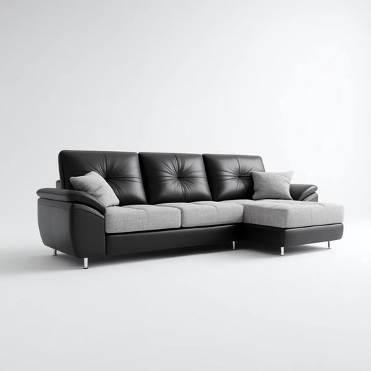 Ecksofa mit Recamiere rechts Schwarz Grau 270 x 170 x 88 cm PU-Kunstleder Polyester L-Form