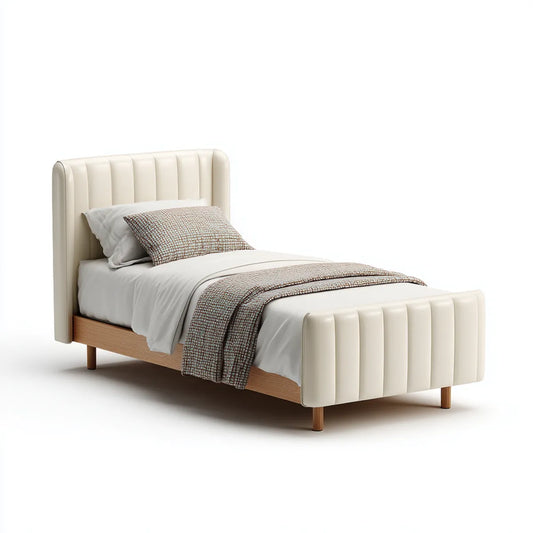 Polsterbett Einzelbett Creme 90 x 200 cm PU-Kunstleder Rechteckig
