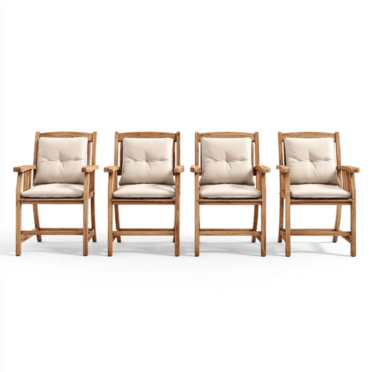 4er Set Esszimmerstühle mit Armlehnen Natur Beige aus Akazien-Massivholz mit Polyesterpolstern rechteckig 58 x 60 x 90 cm