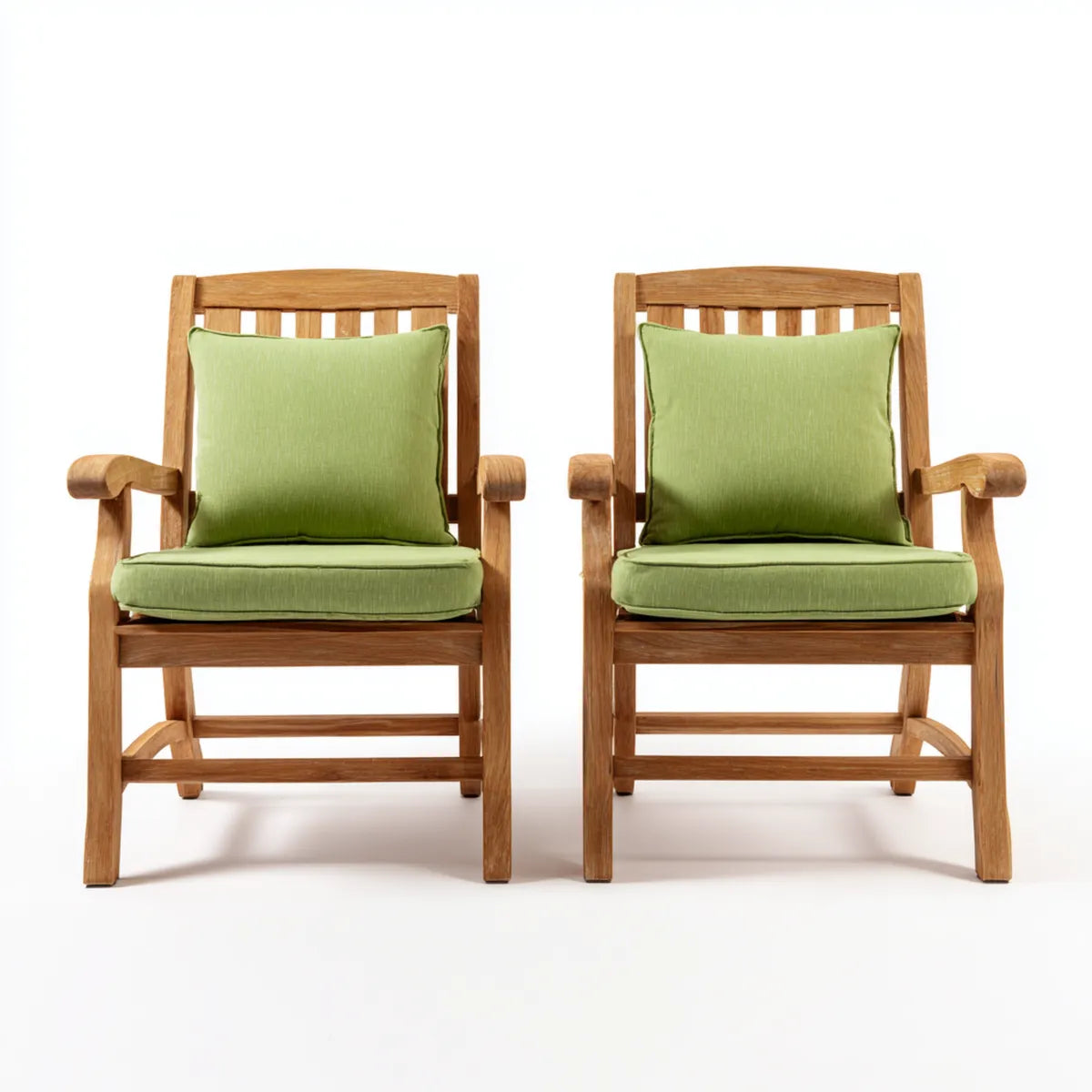 2er Set Esszimmerstühle mit Armlehnen Grün aus Akazien-Massivholz und Polyester 60 x 65 x 95 cm
