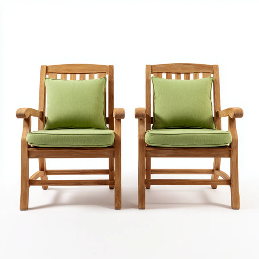 2er Set Esszimmerstühle mit Armlehnen Grün aus Akazien-Massivholz und Polyester 60 x 65 x 95 cm